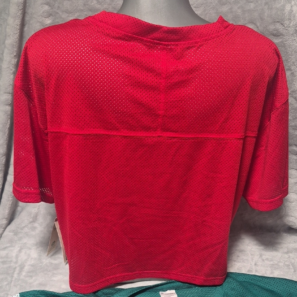 No Boundaries 2 Women's Mesh Varsity Tops Red and Green - Picture 5 of 7